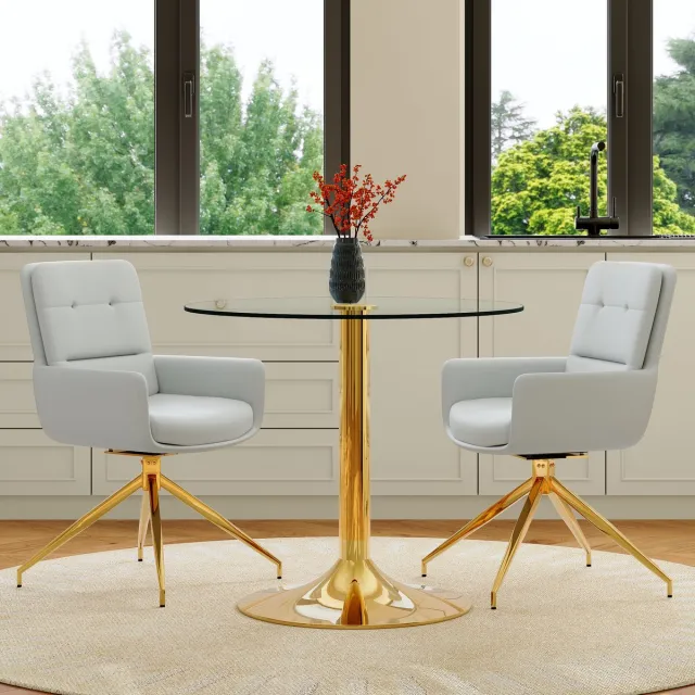 MODENUIT Eettafelset Rond 85 cm - Draaibare Eetkamerstoelen - Voor Eetkamer En Café - Glas En Metaal - Goud Lichtgrijs Goud, Lichtgrijs, Transparant