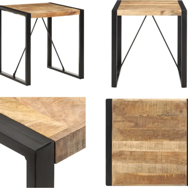 vidaXL Eettafel - 70x70x75 - cm - massief - ruw - mangohout Zwart