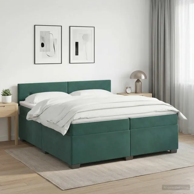 vidaXL Boxspringbed met matras Donkergroen 200 x 200 cm Fluweel