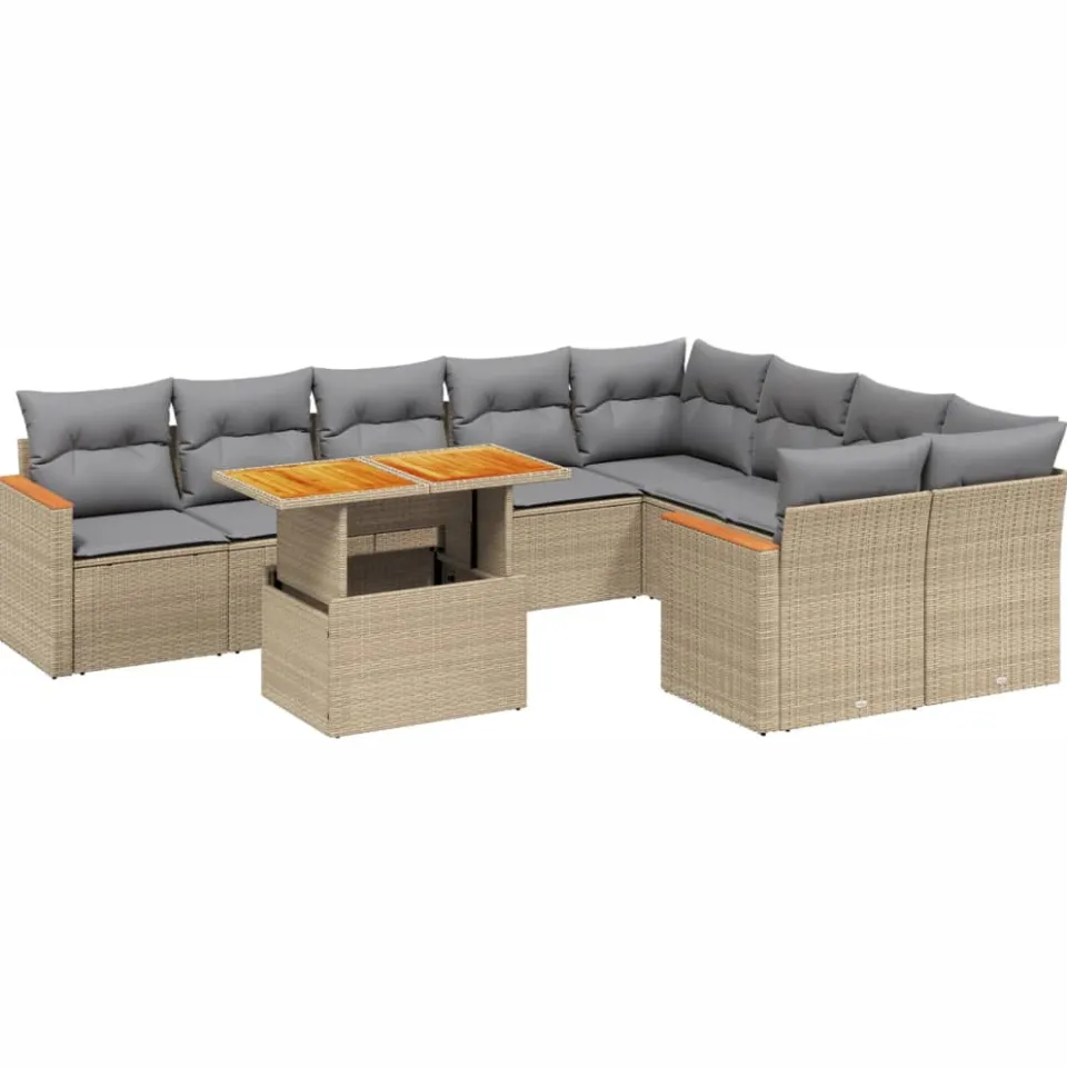 vidaXL 10-delige Loungeset met kussens poly rattan beige, foto 3