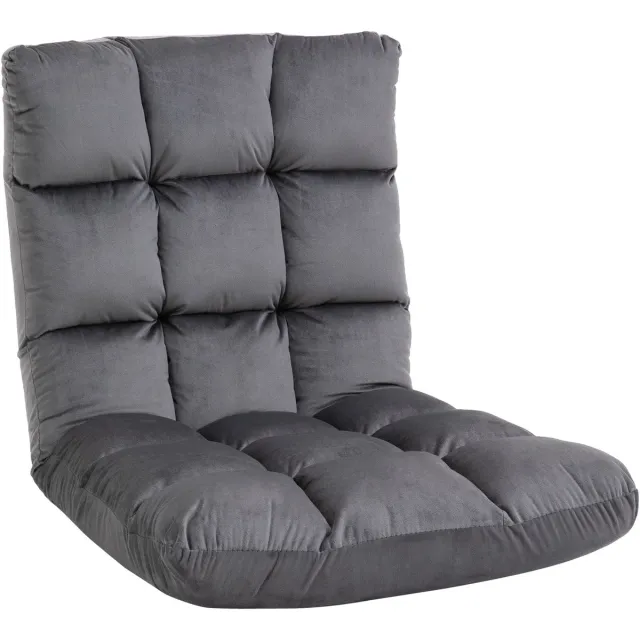 Ropilly Opvouwbare vloerstoel grijs - 3-in-1 vloerzetel - Verstelbare rugleuning in 13 standen - Zacht schuim - Voor gamen en relaxen in de woonkamer - 55x71x53,5 cm Donkergrijs