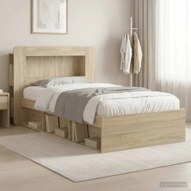 vidaXL Bedframe met opslag Sonoma Eiken 75 x 190 cm Bewerkt hout Bruin