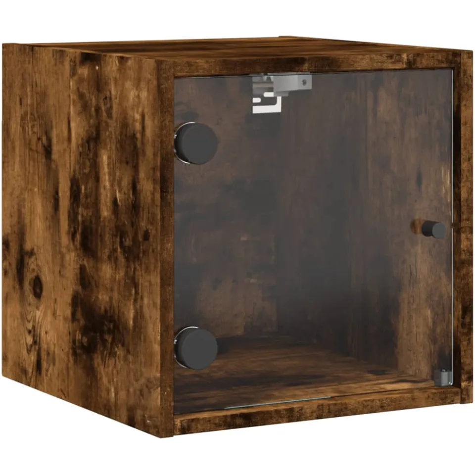 vidaXL Nachtkastjes met glazen deuren 2 st 35x37x35 cm gerookt eiken, foto 4