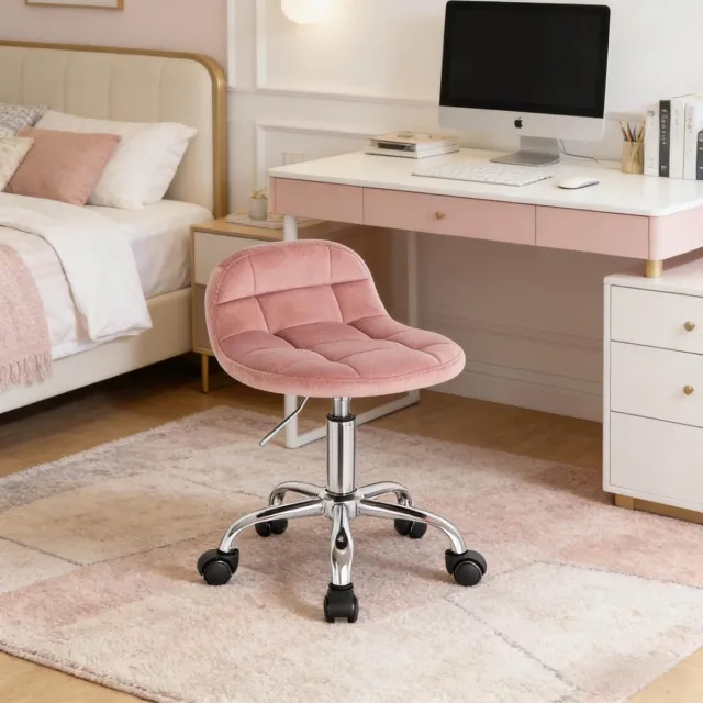 COVREO Bureaustoel 68 cm roze, van velvet zonder armleuningen en wielen Pink