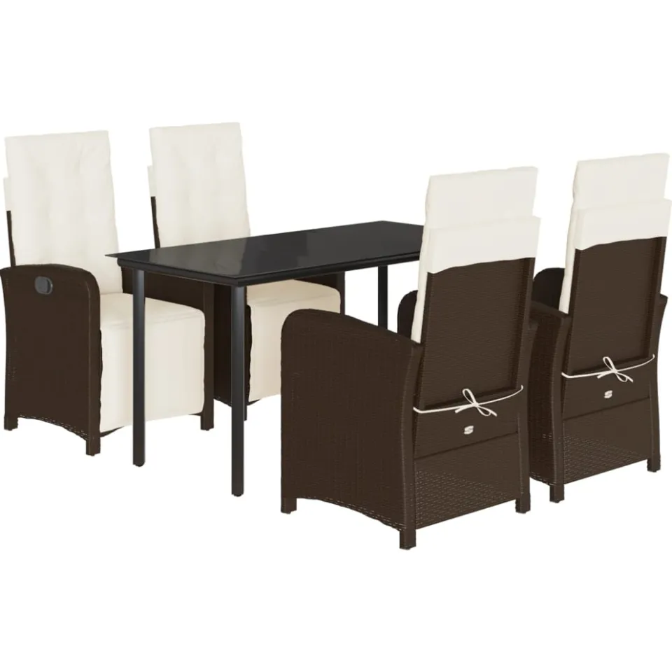 vidaXL 5-delige Tuinset met kussens poly rattan bruin