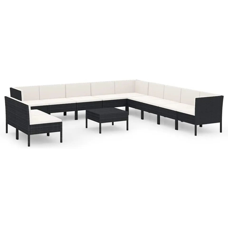 vidaXL 12-delige Loungeset met kussens poly rattan zwart