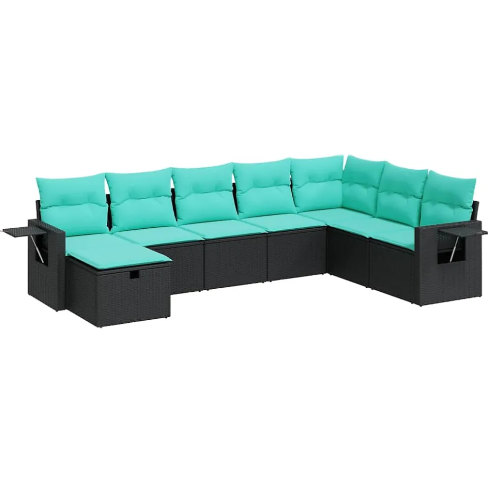 vidaXL 8-delige Loungeset met kussens poly rattan zwart, foto 3