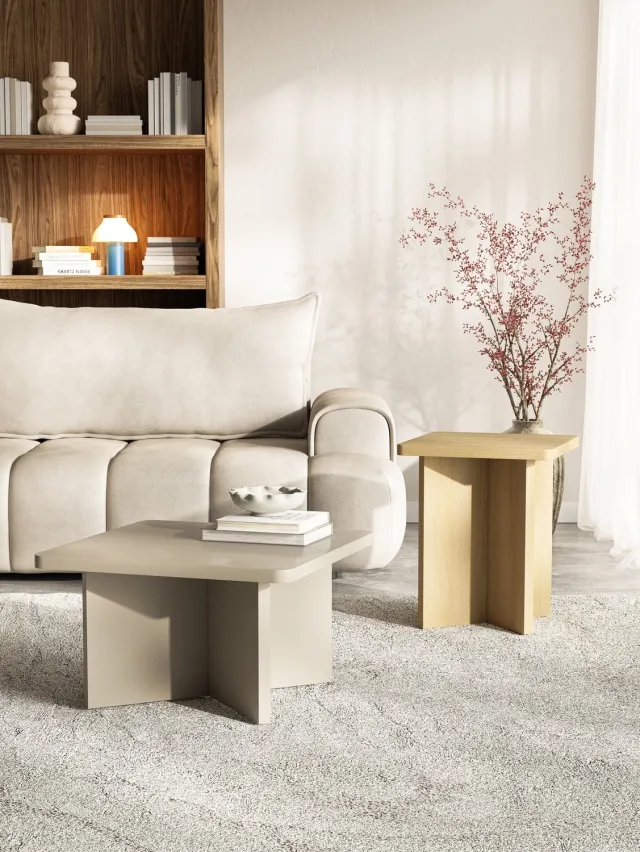 Selsey Qubeo – Salontafel 42 cm, vierkant met kruisframe, eikenlook