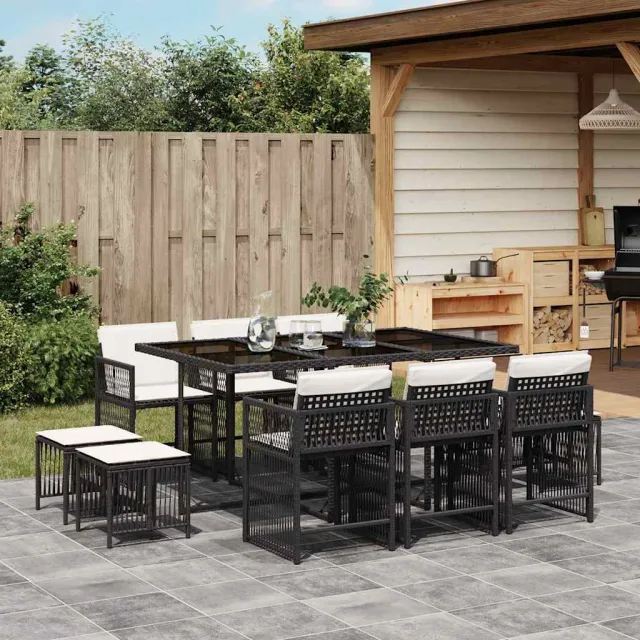 vidaXL 11-delige Tuinset met kussens poly rattan zwart, foto 2