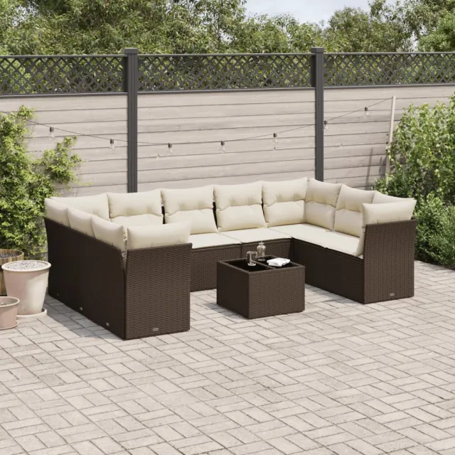 vidaXL 10-delige Loungeset met kussens poly rattan bruin, foto 2