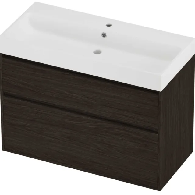 Proline Podium Badmeubelset Polystone Loft 1 Kraangat Greeploos 100x46x75 cm Mat White Mokka Oak Eiken