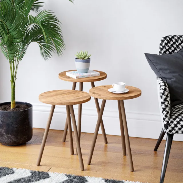 en.casa Bijzettafel set van 3 Hjørring rond houtkleurig