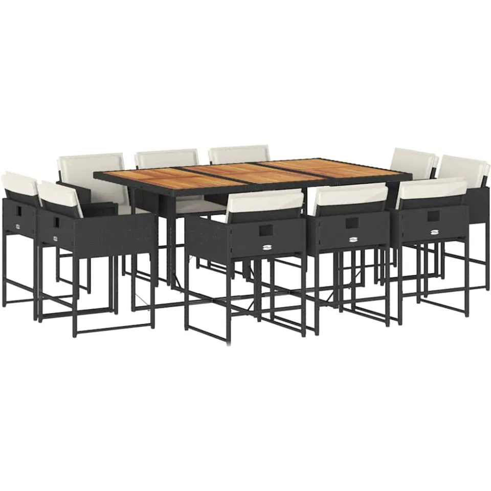 vidaXL 11-delige Tuinset met kussens poly rattan zwart, foto 4