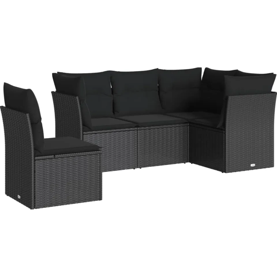 vidaXL 5-delige Loungeset met kussens poly rattan zwart, foto 3