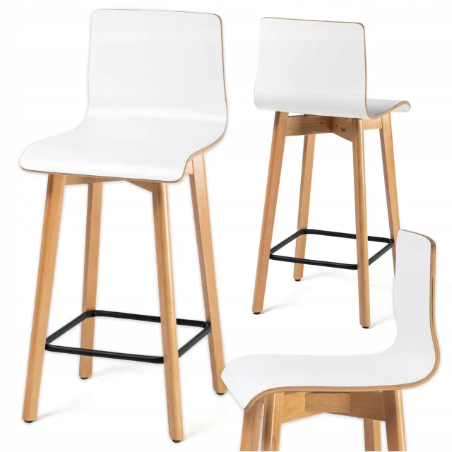 Deltachairs Houten barkruk wit 65cm zithoogte - Keuken barkruk voor eiland