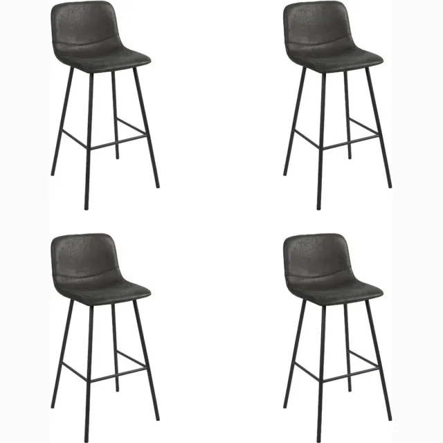 Bronx71 Industriële barkruk Mikky zwart leer 68 - 79 cm - Barkrukken set van 4 - barstoel