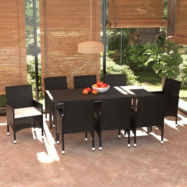vidaXL 9-delige Tuinset met kussens poly rattan zwart, foto 2