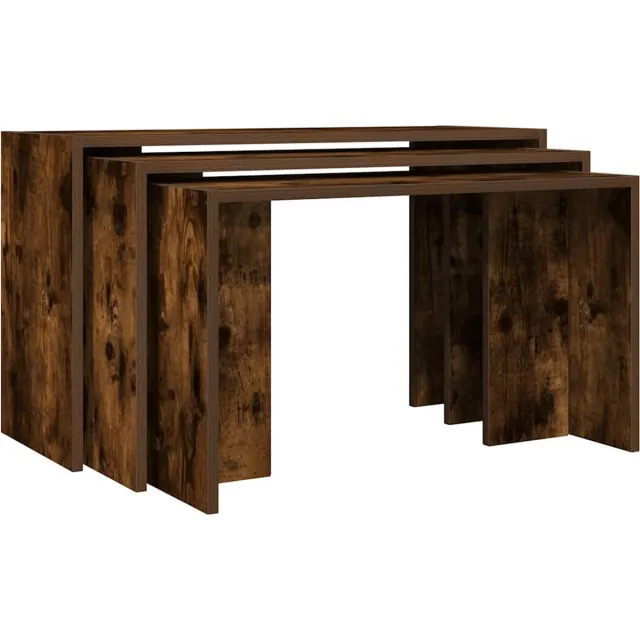 vidaXL 3-delige - Tafeltjesset - bewerkt - hout - gerookt - eikenkleurig gerookt eiken