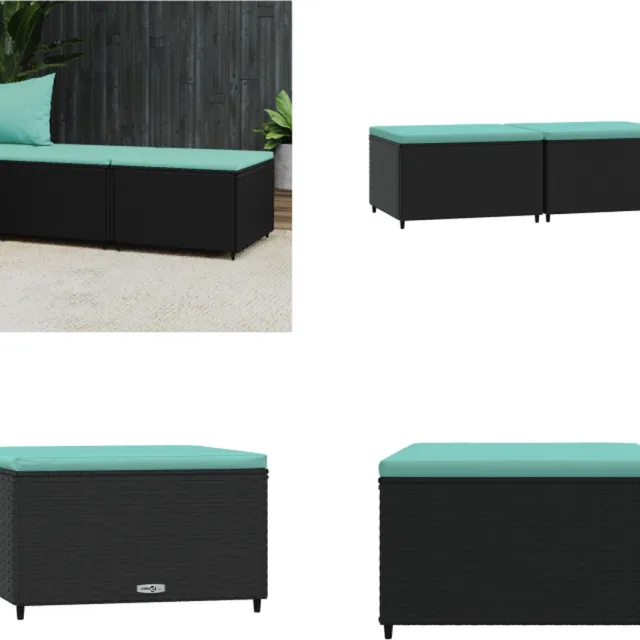 vidaXL Voetensteunen - 2 - st - met - kussens - poly - rattan - zwart Zwart en blauw