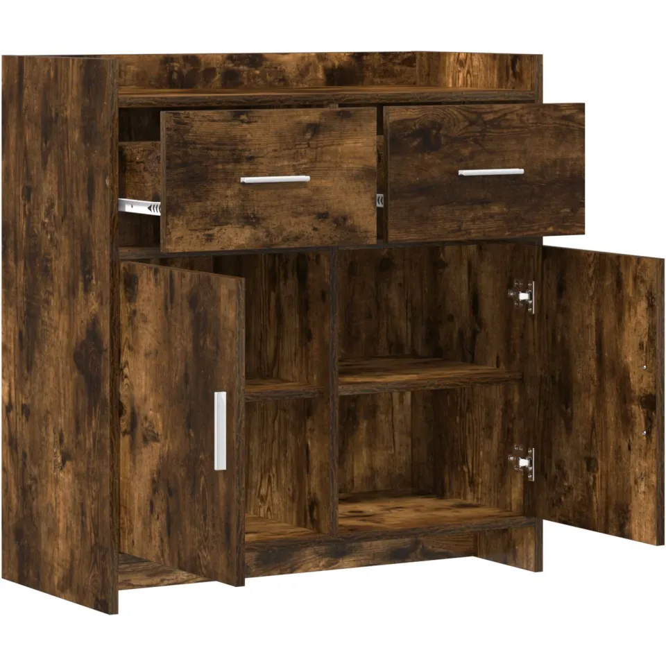 vidaXL Dressoir Gerookt eiken 75 x 36 x 80 cm Bewerkt hout, foto 4