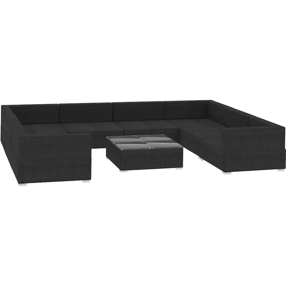 vidaXL 9-delige Loungeset met kussens poly rattan zwart
