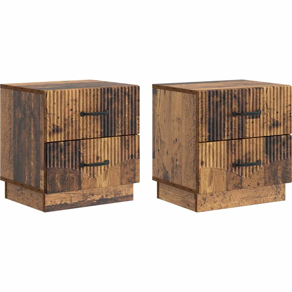 vidaXL Nachtkastje 2 st Oud hout 43 x 34,5 x 44,5 cm Bewerkt hout bruin, foto 3