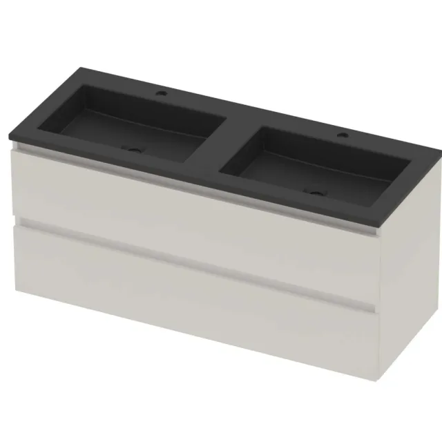 Basic-Line Aura 46 Badmeubelset Acryl 2 Kraangaten 120x46x54 cm A46MZEMW120D2 Mat White Mat Zwart