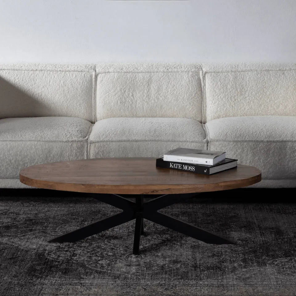Giga Meubel Salontafel Mansour - Ovaal Bruin Hout - 130x70x40cm, foto 4