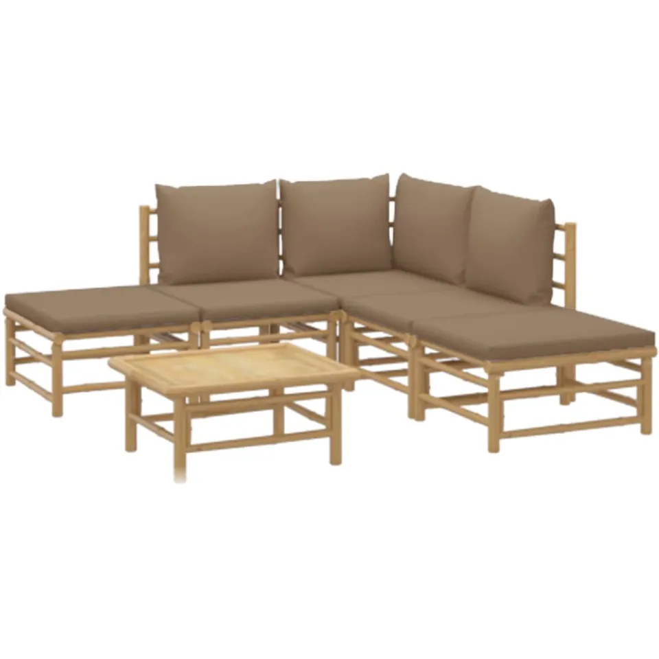 vidaXL 6-delige Loungeset met kussens bamboe taupe, foto 3