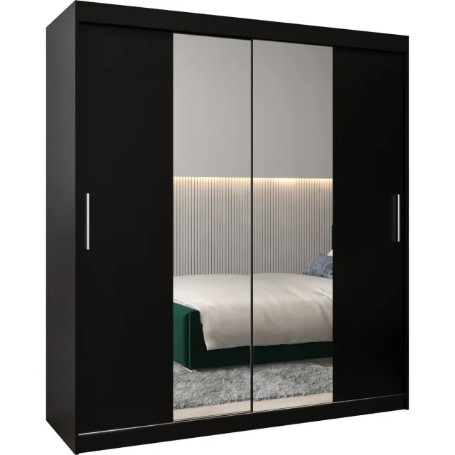 InspireME Kledingkast met 2 schuifdeuren, Modern-stijl, Kledingkast met planken (BxHxD): 180x200x62 - TORM I 180 Zwart Mat met 4 lades