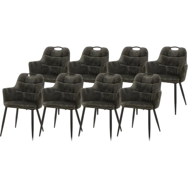 WAYS. Kunstleren eetkamerstoelen – Mosgroen – Uniek en modern design – Metalen poten – 8 stuks
