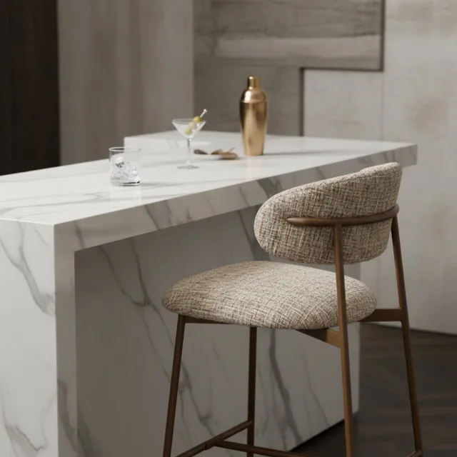 White Label Living Counter chair Claes - Set 2 krukken - Stof multiclour - Poten hout Beige