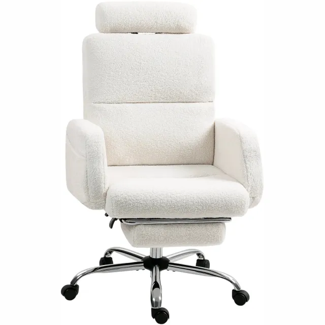 Gudalio Luxe Bureaustoel - Stoelen - Computerstoel - Ergonomisch - Hoofdsteun - Voetsteun - Verstelbaar - Teddy Stof - Wit