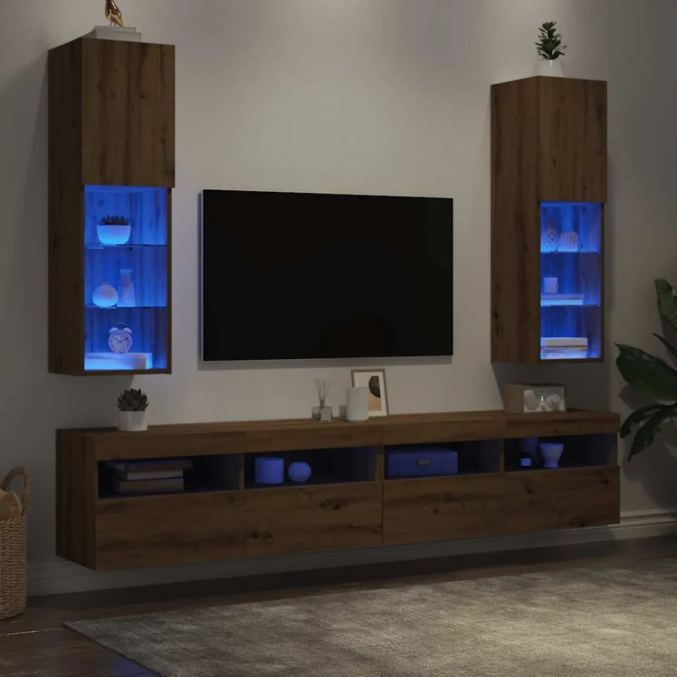 vidaXL Tv-meubels met LED's 2 st 30,5x30x102 cm artisanaal eiken, foto 3