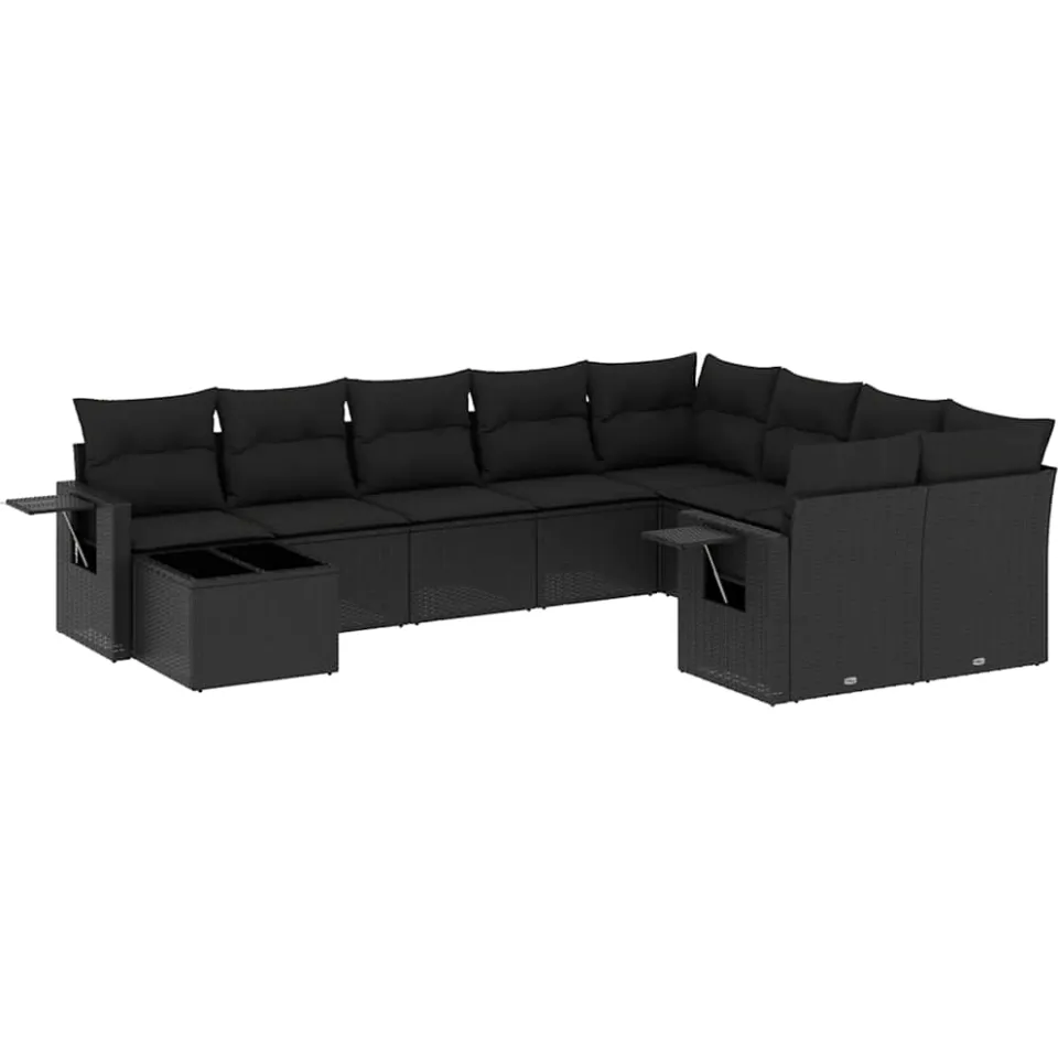 vidaXL 10-delige Loungeset met kussens poly rattan zwart, foto 3