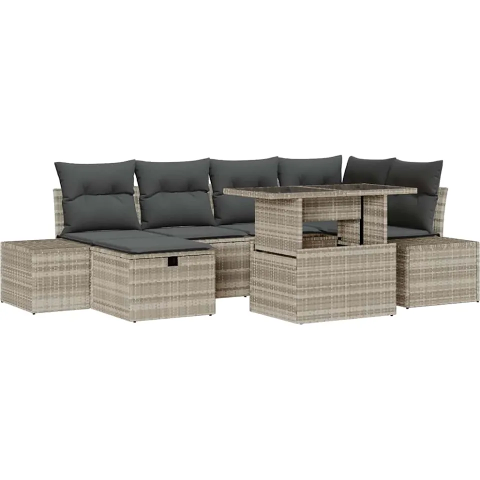 vidaXL Tuin Sofa Set 7 st poly rattan Grijs