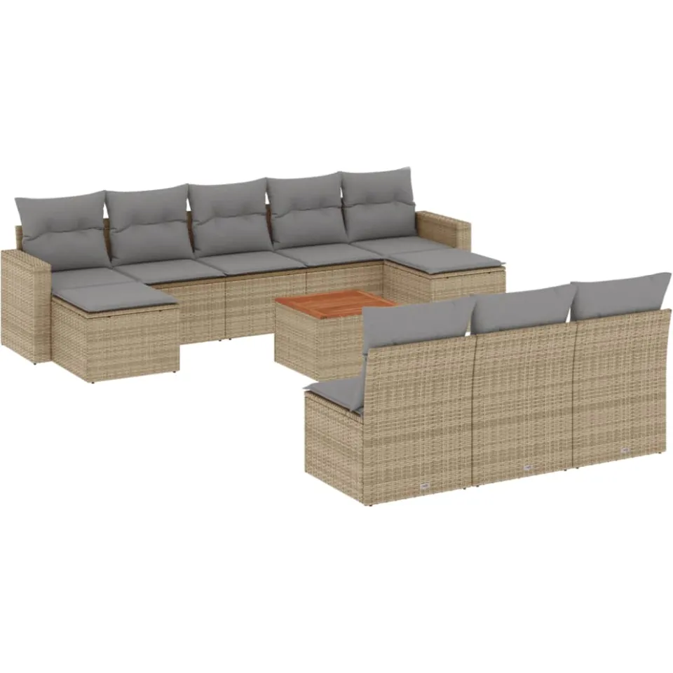 vidaXL 11-delige Loungeset met kussens poly rattan gemengd beige, foto 3