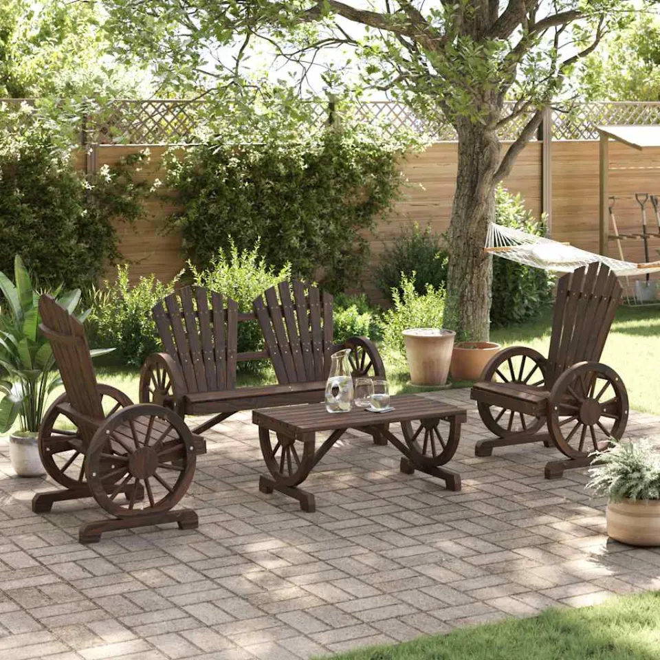 vidaXL 4-delige Loungeset massief vurenhout bruin, foto 2