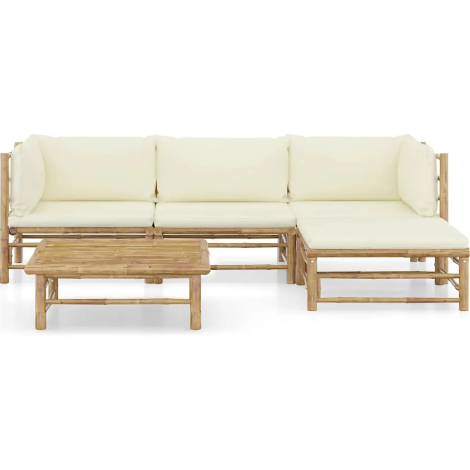 vidaXL 5-delige Loungeset met crèmewitte kussens bamboe, foto 2