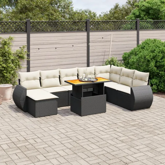 vidaXL 9-delige Loungeset met kussens poly rattan zwart, foto 2