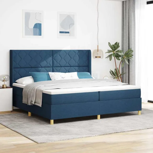 vidaXL Boxspringbed met LED-stripverlichting Blauw 200 x 200 cm Stof