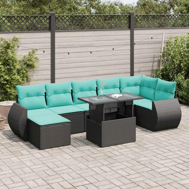vidaXL 8-delige Loungeset met kussens poly rattan acacia zwart, foto 2