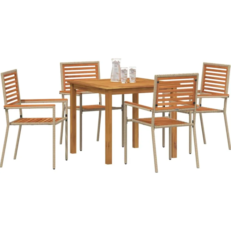 vidaXL Tuin eettafelset 5 st Beige Massief Acaciahout