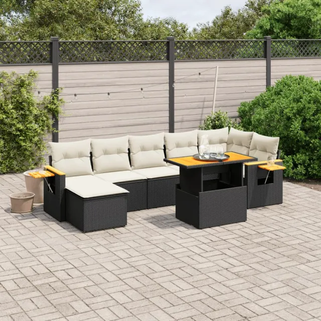 vidaXL 8-delige Loungeset met kussens poly rattan zwart, foto 2