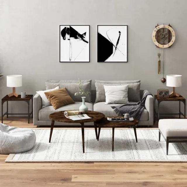 vidaXL Bijzettafels 2 st 40x40x35 cm bewerkt hout gerookt eiken Bruin