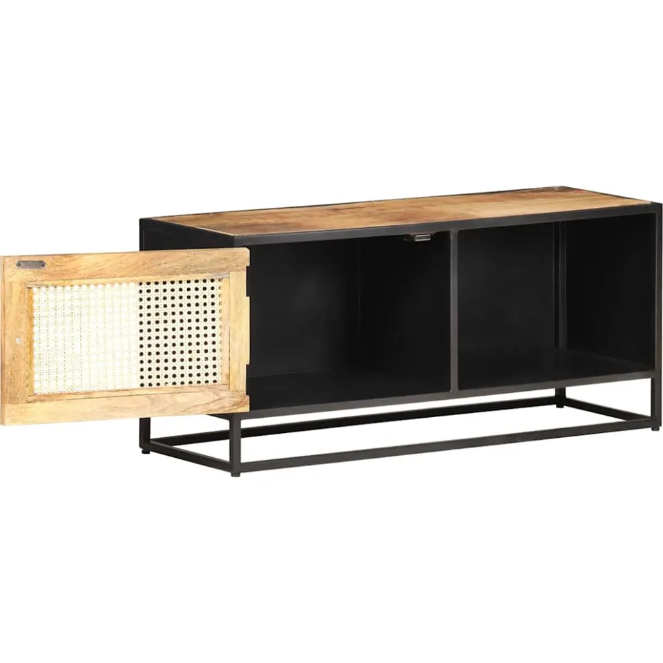 vidaXL Tv-meubel 90x30x40 cm ruw mangohout en natuurlijk riet bruin, foto 2