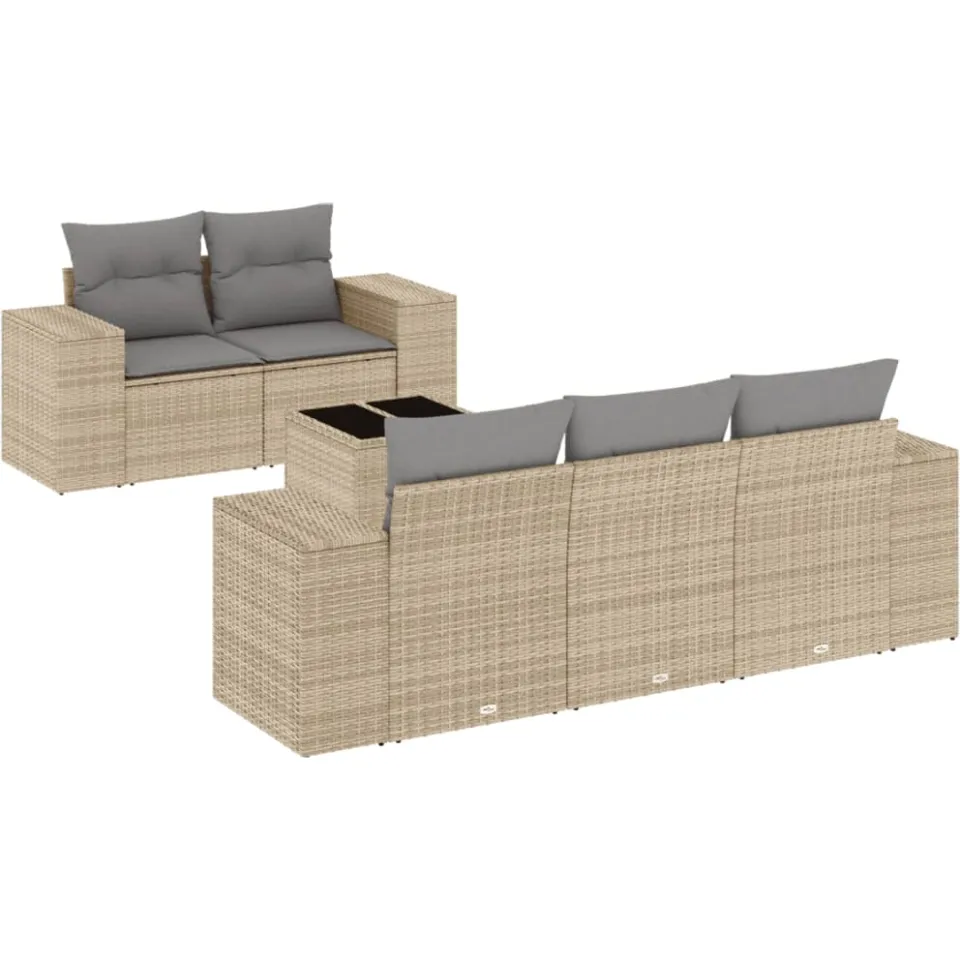vidaXL 6-delige Loungeset met kussens poly rattan beige