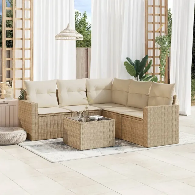 vidaXL 6-delige Loungeset met kussens poly rattan beige, foto 2