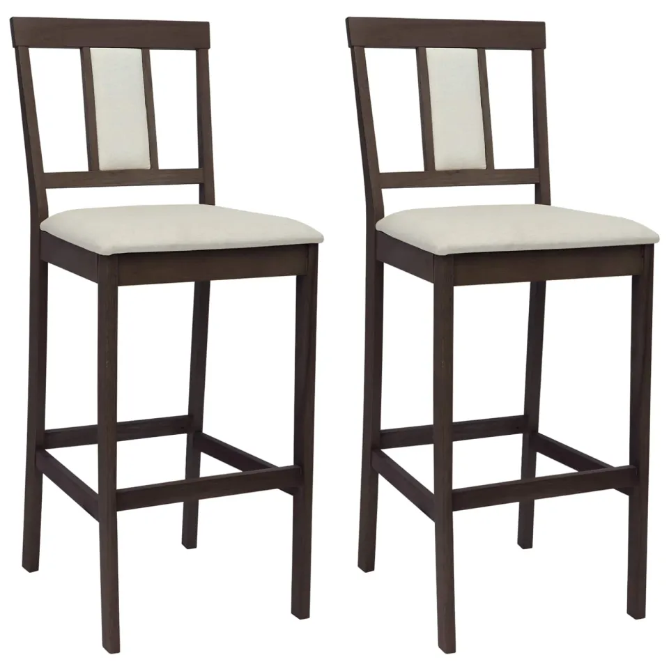 vidaXL Barkruk 2 st Lichtbruin en Beige Massief Rubberhout en Stof
