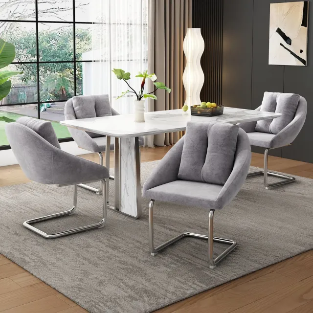 MIVRAY Eetkamerstoel Set Van 4 - Draaibaar Met Kussen En Ergonomische Rug - Voor Woonkamer En Slaapkamer - Fluweel Grijs